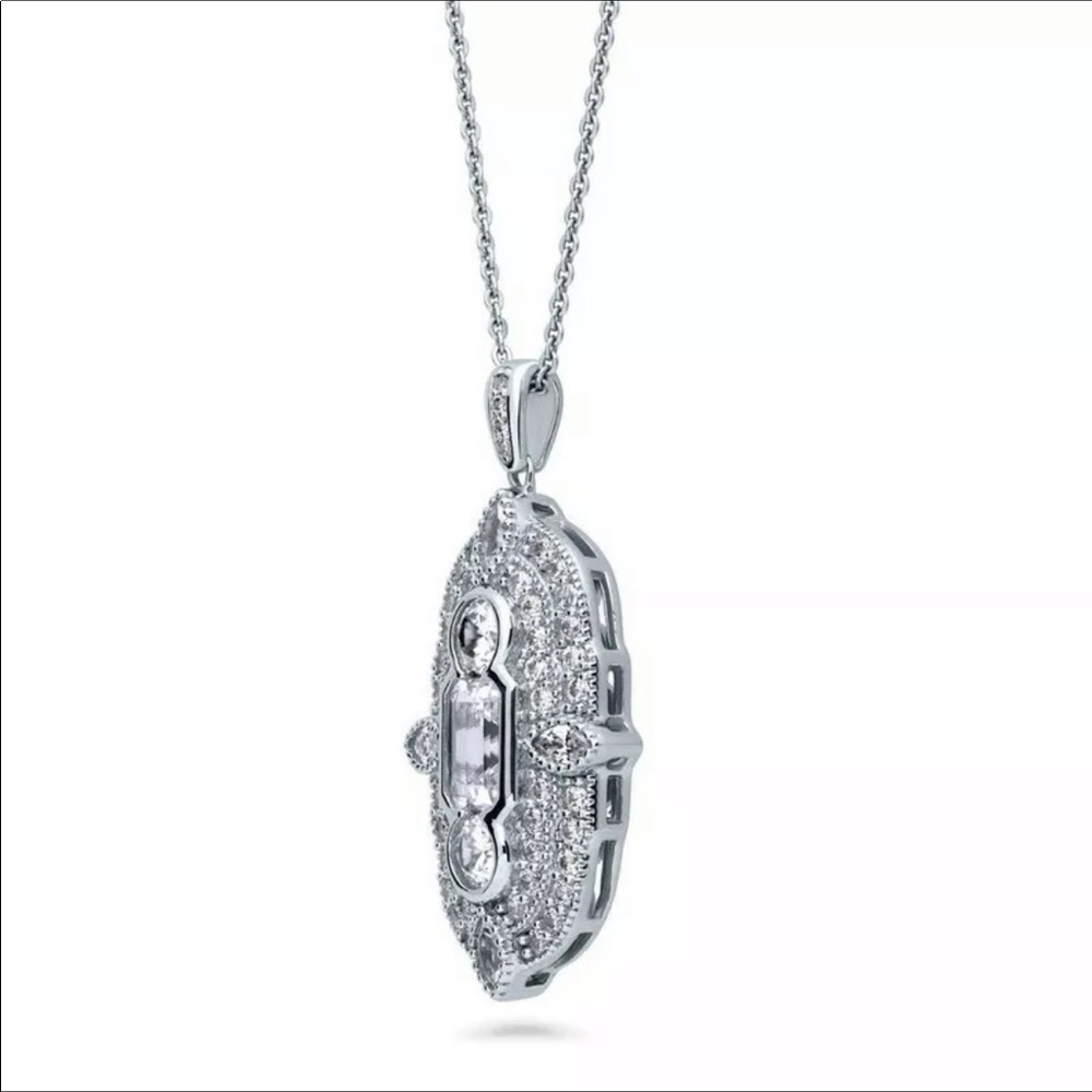 New 3Pc White Gold Cubic Zircon Necklace/ER Set - Picture 10 of 12